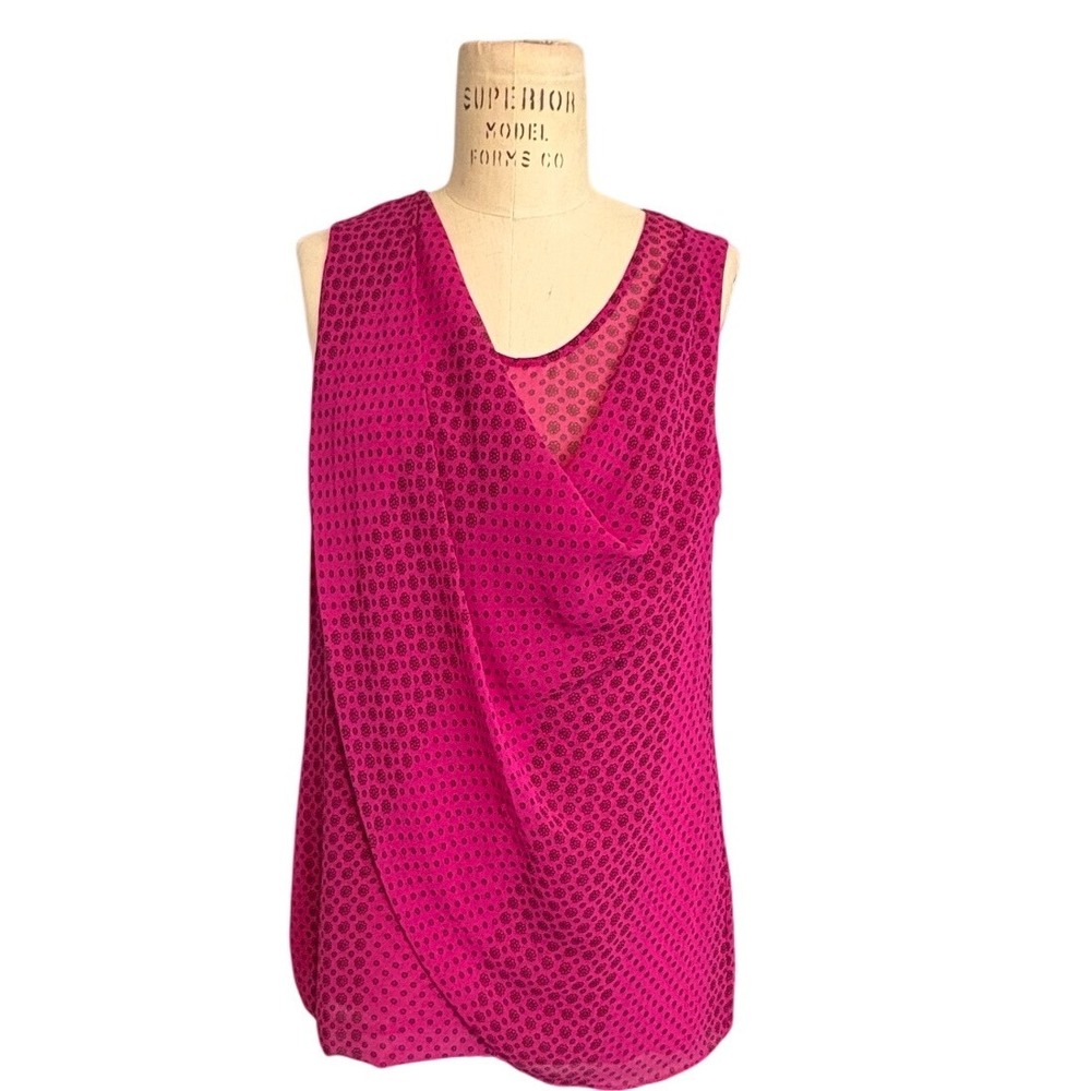 Cabi Pink Floral Draped‎ Cowl Neck Sleeveless Blouse Summer Casual Womens Small